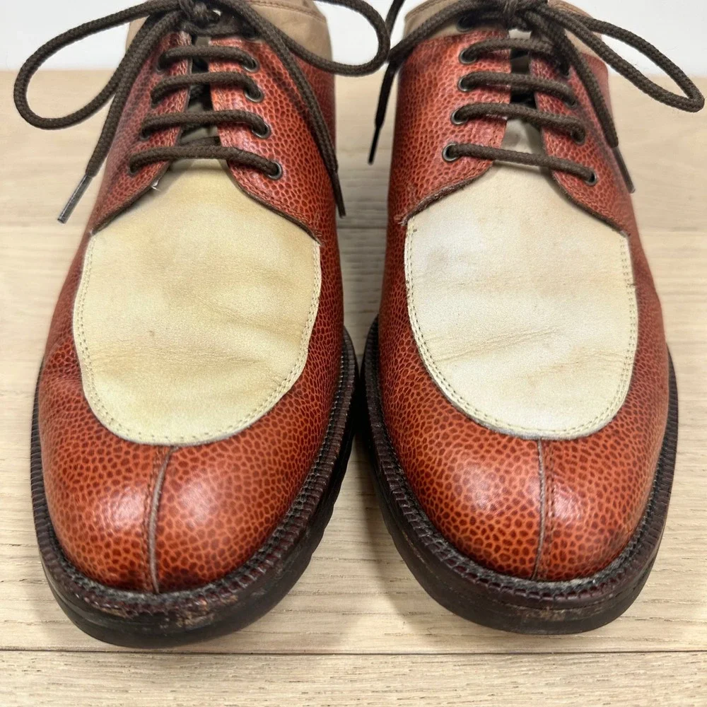 Salvatore Ferragamo Oxford Shoes Men 7.5 Brown Leather Suede Spectator Italy